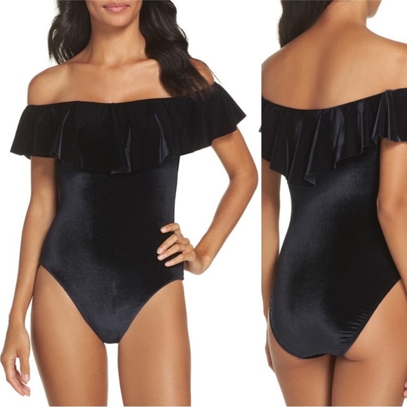 TRINA TURK Velveteen Underground Off The Shoulder One-Piece Swimsuit - Picture 1 of 5
